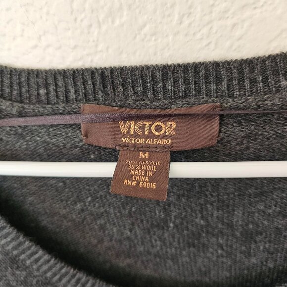 VICTOR ALFANO Women's Gray Wool Sweater - Gem Details - Size M - Pockets - Picture 2 of 6